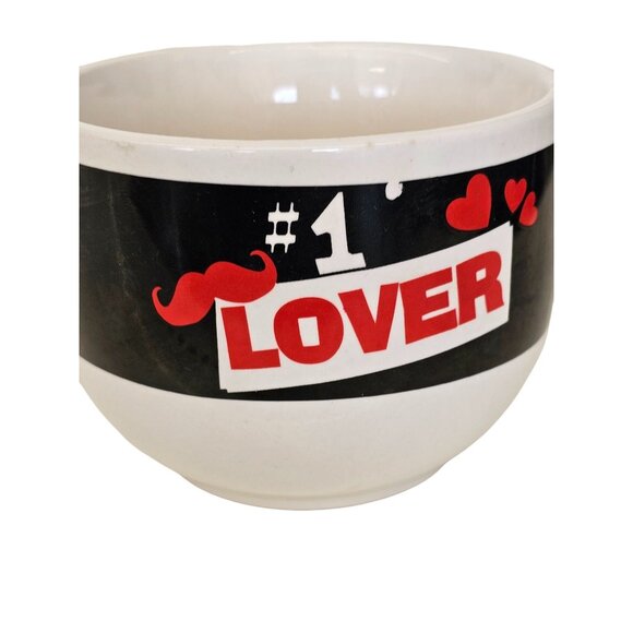 #1 Lover Ceramic Coffee Mug White & Black With Red Heart & Mustache Design Dishw - Picture 3 of 5